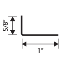 A black right-angle line forming an L-shape, with vertical height labeled as 5/8 inch and horizontal length labeled as 1 inch.