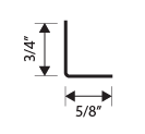 A right-angle metal bracket with vertical side labeled 3/4 inch and horizontal side labeled 5/8 inch.