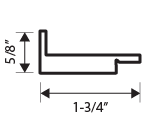 Black and white diagram of an L-shaped profile, measuring 5/8 inch tall and 1-3/4 inch wide, with dimensions labeled by arrows.