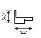 A black outline drawing of a step-shaped object with dimensions labeled: 5/8 inches tall and 3/4 inches wide.
