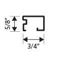 A black cross-section diagram of a metal channel, measuring 5/8 inch tall and 3/4 inch wide, with labeled arrows indicating the dimensions.