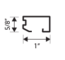 Black line drawing of an L-shaped bracket profile with measurements indicating a height of 5/8 inch and a width of 1 inch.
