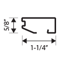 Black outline drawing of a metal profile with dimensions: 5/8 inch in height and 1-1/4 inch in width, shown with arrows and measurement labels.