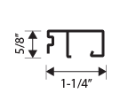 Black technical drawing of a metal profile with a height of 5/8 inch and a width of 1-1/4 inch, showing outline and dimensions on a white background.