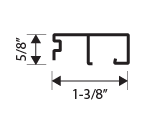 A technical drawing of a metal or plastic trim profile with a height of 5/8 inch and a width of 1-3/8 inch, shown with dimension arrows and measurements.