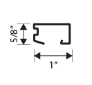 A technical drawing of a metal channel profile, measuring 5/8 inch in height and 1 inch in width, with labeled arrows indicating the dimensions.