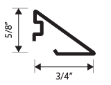 Black line drawing of an angled profile with two steps along the vertical side, labeled with dimensions: 5/8 inch tall and 3/4 inch wide.