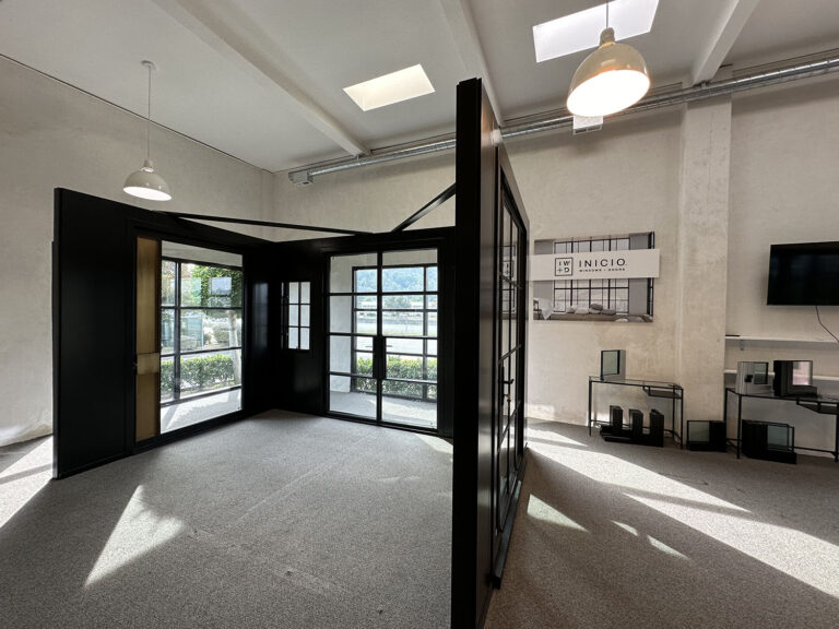 INICIO showroom featuring steel windows and steel doors