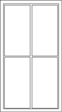 A simple illustration of a window with four rectangular glass panes divided by thin, intersecting muntins. The plain window frame, reminiscent of modern aluminum door and windows design, appears upright.