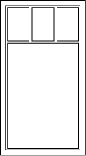 A simple black and white diagram of a bed with three pillows arranged side by side at the head of the bed, set against a backdrop featuring sleek aluminum door and windows.