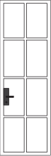 A white aluminum door with six glass panels in two columns and three rows, featuring a black door handle and lock on the left side, pairs seamlessly with modern aluminum windows for a cohesive look.