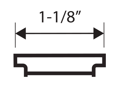 Black diagram showing a cross-section of an aluminum door and windows component with a labeled width of 1-1/8 inches, indicated by a double-headed horizontal arrow above the object.