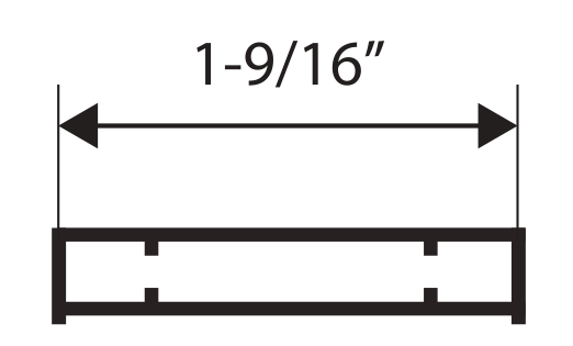 A horizontal double-headed arrow above a rectangular bar shows a width measurement labeled “1-9/16 inches,” commonly used for aluminum door and windows components.