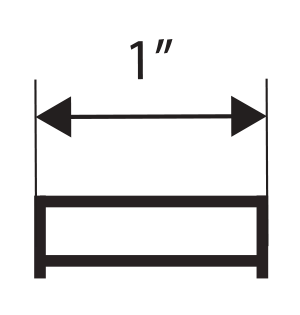 A black line with two arrows pointing outward and “1”” above it indicates a 1-inch measurement between two vertical lines, commonly used in the precise installation of aluminum door and windows.