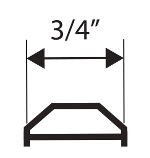 A black and white diagram shows a horizontal object, such as a frame for aluminum door and windows, with two vertical arrows above it, pointing outward, labeled “3/4”” to indicate the measured width.