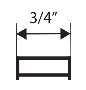 Diagram showing a double-headed horizontal arrow above a rectangular shape, with the label “3/4”” indicating a three-quarter inch measurement across the width, commonly found in aluminum door and windows designs.