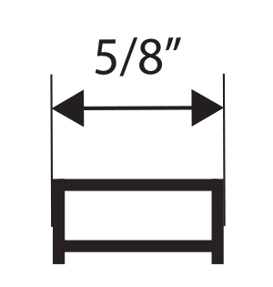 Diagram showing a horizontal double-headed arrow labeled “5/8” above a rectangular shape, indicating a measurement of five-eighths of an inch—commonly used in the design specifications for aluminum door and windows.
